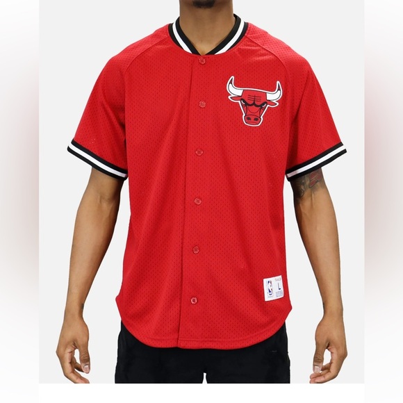 Chicago Bulls Mitchell & Ness NBA Pro Mesh Button Front Jersey - Mens - Picture 1 of 6